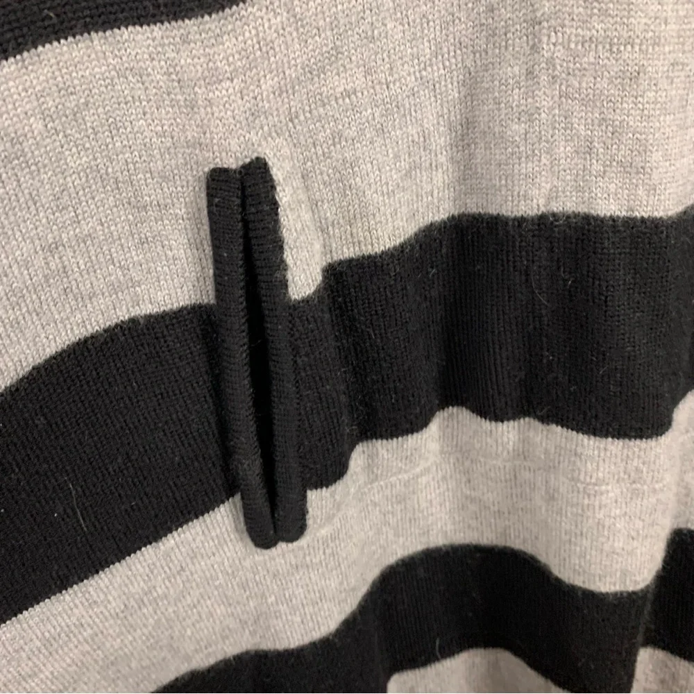 Tory Burch Merino Wool Sweater Dress L Black Gray Stripe Pockets‎ Dolman Sleeves